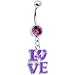 Purple Gem Dangling Love Belly Ring