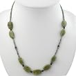 Handmade Red Agate & Green Serpentine Necklace With Antiqued Silver Beads
