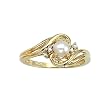 14K Yellow Gold 0.05 ct. Diamond and 6 x 4 MM Pearl Ring