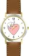 Cat Sleeping - Pink Heart - Cat - WATCHBUDDY&reg; DELUXE TWO-TONE THEME WATCH - Arabic Numbers - Brown Leather Strap-Size-Large ( Men's Size or Jumbo Women's Size )