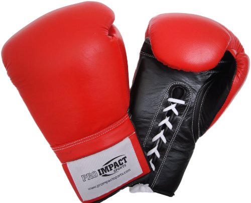Genuine Leather Professional Lace Up Boxing Gloves Black,Red 16 Oz. ($75 Value)