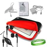 Amazon Kindle ( Wifi Only , Wifi + 3G ) ( Latest Generation ) Accessories Kit: Jet Black with Blood Red Carrying Sleeve With Extra Pocket + Kindle Car Charger + Custom Cut Kindle 2 Screen Protector + Kindle Wall Charger + Kindle Earphones with Microphone + A Live*Laugh*Love Wrist Band!!!