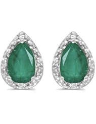 14k White Gold Pear Emerald And Diamond Earrings
