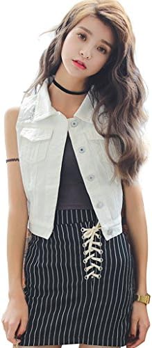 quackgrass Girls Casual Sleeveless White Denim Jeans Cropped Jacket Vests, M