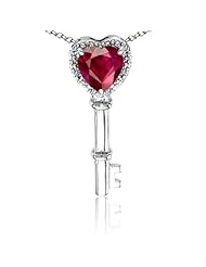 Candygem 14k Gold Key to my Heart Love Key Pendant with Created Ruby and Diam...