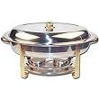 Winware 6 Quart Oval Stainless Steel Gold Accented Chafer