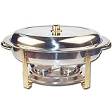 Winware 6 Quart Oval Stainless Steel Gold Accented Chafer