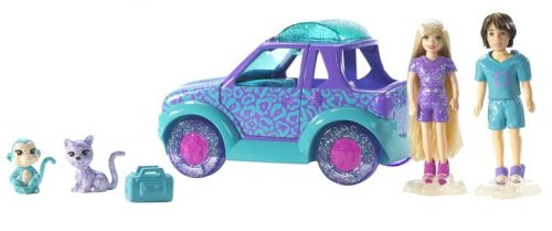 Childrens Toyshop  Toys : Polly Pocket Glitz & Glam Pets Glam-Mobile - Lila and Drew  (Blue and Purple)