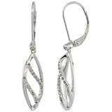 14k White Gold Leaf Diamond Dangle Earrings, w/ 0.18 Carat Brilliant Cut Diamonds, 1 3/8 in. (35mm) tall