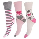 Womens/Ladies Cotton Rich Patterned Casual Socks with Non Elastic Tops (Pack of 3)