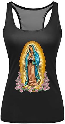 Kelisa 3D Girls Tanks Virgin Mary Sleeveless Black Summer Tee Shirt