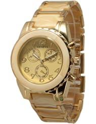 The "Boyfriend" watch. Ceramic Designer Style Fashion Watch with Bone/Gold Band and Tan/Bone Face with Gold lining