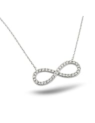 Sterling Silver Rhodium Plated Ladies Infinity Figure Eight Cz Necklace 16 Inch Plus 1 Inch Chain