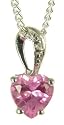 9ct White Gold Created Pink Sapphire And Diamond Heart Pendant + 18" Curb