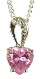 9ct White Gold Created Pink Sapphire And Diamond Heart Pendant + 18" Curb