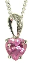9ct White Gold Created Pink Sapphire And Diamond Heart Pendant + 18" Curb