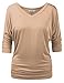 BIADANI Womens 3/4 Sleeve Dolman Drape Top with Side Shirring (S-5X)