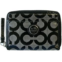 Coach Signature Alex Coated Medium Zip Around Wallet Black Ivory