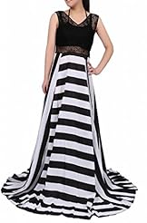 Acetate/Chiffon Striped Print Sleeveless Maxi Dress 