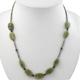 Handmade Red Agate & Green Serpentine Necklace With Antiqued Silver Beads