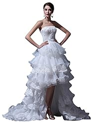 A-line Strapless Organza Natural   Waistline Lace Beaded Floor Length High-Low-Hem  Dress