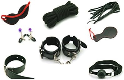 Aimini Fetish SM Couple Bondage Connected Bed Love Leather System Set 8 pcs (Black )