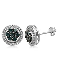 10k White Gold Blue and White Diamond Cluster Earrings (1/2 cttw, I-J Color, I3 Clarity)