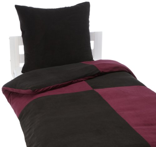 Kinzler Q-17217/31 Mikrofaser Fleecebettw&auml;sche Patchwork 80 x80 cm + 135 x 200 cm lila / schwarz