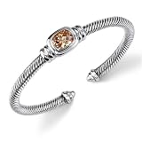 Ethereal Radiance: Designer Inspired Sterling Silver Cable Style Bangle Bracelet with Champagne CZ by Peora