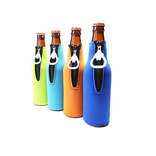 Beer Bottle Coolers with Attached Openers Pack of 4 Neoprene Insulator