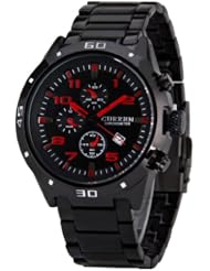 Wmicro Fashion Curren Water Resistant Chronometer Sport Wristwatch Watch With Calendar Red Dial Black Color