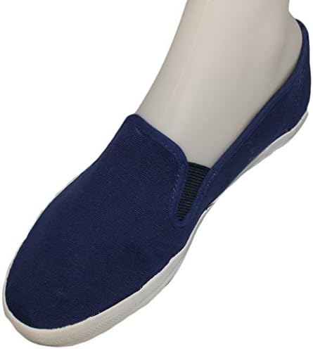 Men's Canvas Slip on Shoes Rubber Sole Deck Sneakers - FREE PAIR PUMA SOCKS (11, Navy Blue)