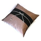 EXP Handmade Cushion Cover / Pillow Sham In Silky Lilac With Black Band And Coconut Buttons