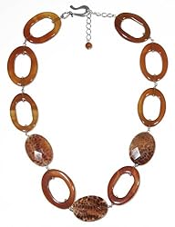 Sterling Silver Open Carnelian Oval Link Necklace with Fire Opal Beads, 18-20"