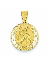 14K Gold Polished and Satin St. Christopher Medal Pendant