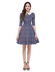 Cotton Vintage Polka Dot Print Elbow Length Sleeves Party Dress 
