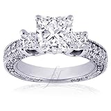 1.4 Ct Princess Cut Diamond 3 Three Stone Vintage Heirloom Engagement Ring VS1-G