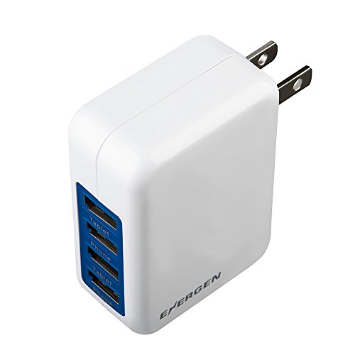 Energen 4.2A Quad USB Foldable Wall Charger (White) iPhone 6, iPhone 6 plus, iPhone 5, iPhone 5s, smartphone charger, iPod touch, iPad, Samsung Galaxy, 4-port charger