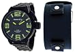 Nemesis #ST040Y Men's Black IP Russian Diver Watch with Changeable Black Premium Wide Leather Strap