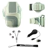 White Adjustable Deluxe Sportband / Workout Armband with Adaptable Neck Str ....