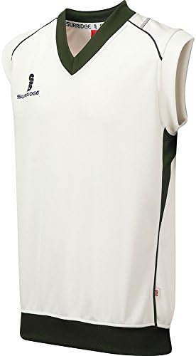 Surridge Boys Fleece Lined Sleeveless Sweater / Sports / Cricket (MB) (White/Green Trim)