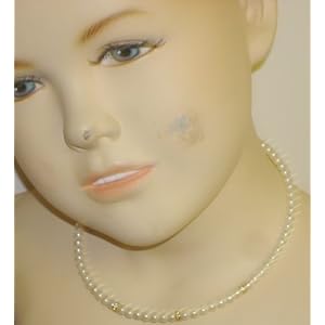 One Strand Fine Ivory Simulated Pearl Choker Necklace Earrings for Children and Teens