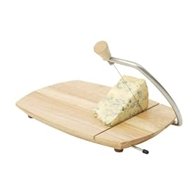T&G Scimitar Cheese Board in Natural Hevea Wood with Wire Cutter
