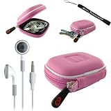 Earphone Case - Clamshell Style with Zipper Enclosure, Inner Pocket, and Durable Exterior! + Includes a 4-inch eBigValue Determination Hand Strap as a gift!! + Includes a Set of Hi-Fi Noise-Reducing Ear Buds Headphones for your MP3 Players 3.5mm stereo Jack
