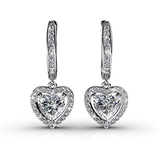 TK Beauty Lovely Swarovski Element Decorate Dorp Earrings With Brass with 18K White Gold plating