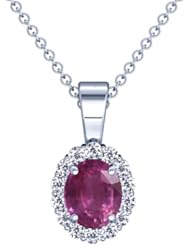 18K White Gold Oval Cut Pink Sapphire And Round Diamond Pendant (GIA Certificate)
