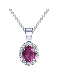 14K White Gold Oval Cut Pink Sapphire And Round Diamond Pendant (GIA Certificate)