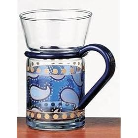 Tea / Coffee Glass Mugs - Set of 6 - Paisley Blue