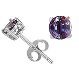 1.20 cttw 6mm. Round Lab Created Alexandrite Earring Studs - 14kt White or Yellow Gold