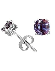 Tommaso Design (tm) Round 7mm Simulated Alexandrite Earring Studs in 14 kt White Gold